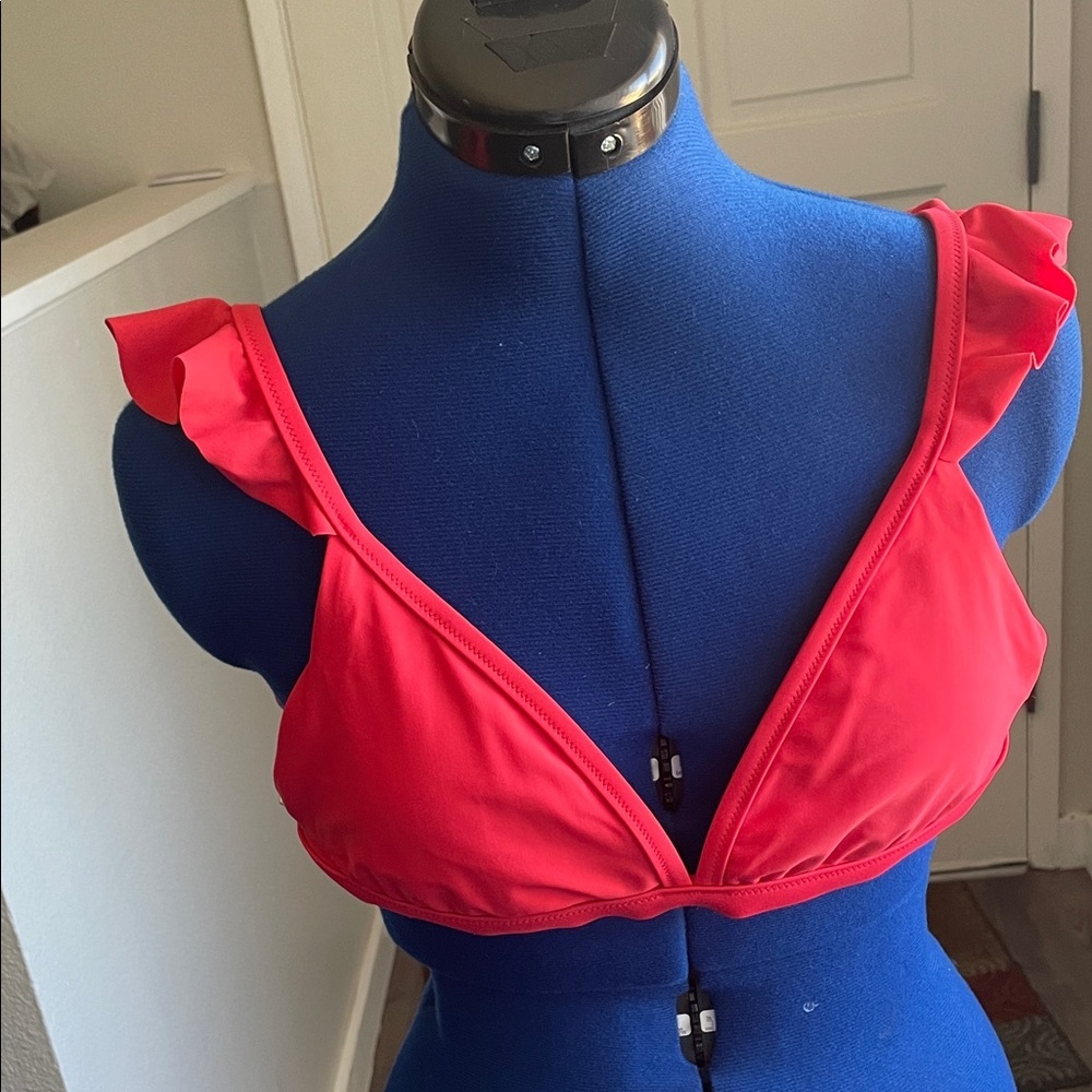 J. Crew Red Ruffle Bikini Top